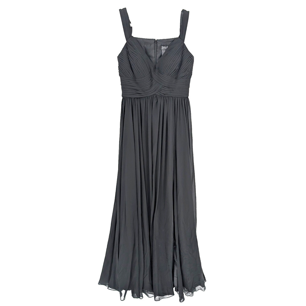 VTG Basix Black Sheer Chiffon Layered‎ Twist Front Glam Pleated Event Maxi Gown